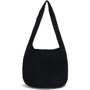 Women's Black Shoulder Handbags Crocheted Bags Large Knit Bag Tote Bag